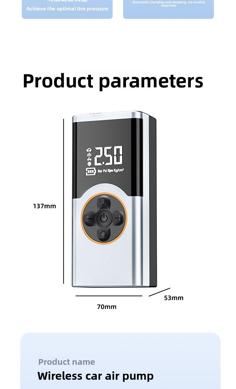 Wireless Portable Smart Electric Tire Inflator, Rechargeable Air Compressor Pump for Car, Off-Road Vehicle, Bicycle and Motorcycle