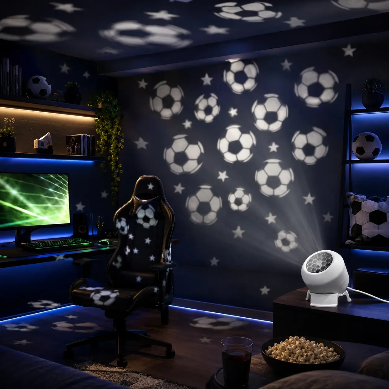 Dynamic Football Projection Lamp, Led Light, Cool Lights, USB Powered, 360 Degrees Adjustable, Ideal for Parties, Bedrooms, Home Decor, Soccer Enthusiasts, Adjustable Led Lights