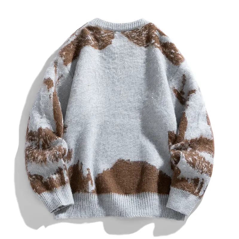 Menswear Long-Sleeve Round Neck Stylish Knit Sweater - Autumn Winter Outdoor Retro Casual Pullover with Artistic Color-Blocking Jacquard Pattern, Versatile Inner/Outer Layer for Daily/Street Style Tops #Sohochic, Knitwear