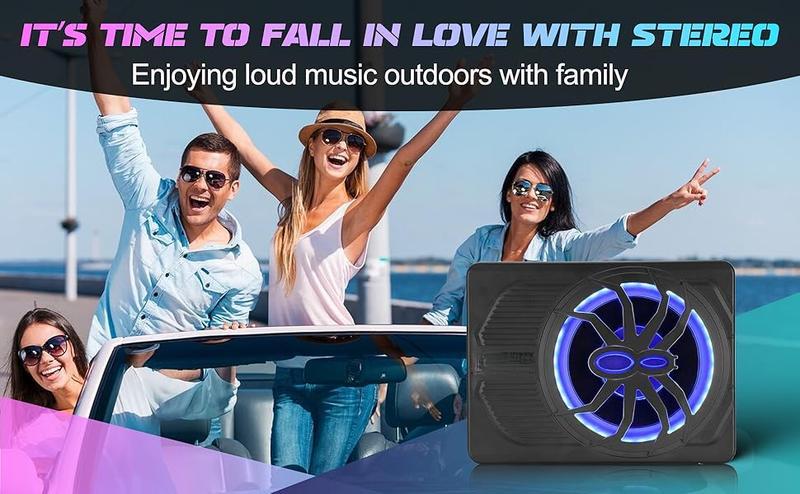 SUNDAY MIRTH 10" 800W Under Seat Car Subwoofer with Blue LED Lights & Bluetooth Control, 1200W Upgradeable, Android Auto Carplay Compatible, Portable Audio System for Enhanced Sound Experience