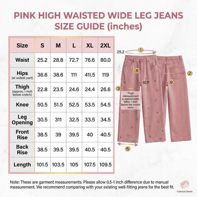 2026 Women's Pink High Waisted Wide Leg Jeans with Rhinestone Moon & Stars, Sparkly Embellished Loose Baggy Denim Pants, Y2K Aesthetic Soft Girl Style