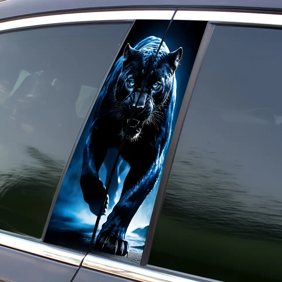 2pcs, Domineering Black Panther Car Stickers, Waterproof Vinyl Black Panther Pattern, Self-Adhesive, Scratch-Resistant PVC, Suitable for Plastic, Glass, Metal, Ceramic Surfaces, Semi-Gloss End, Anime/Fantasy Animal Theme