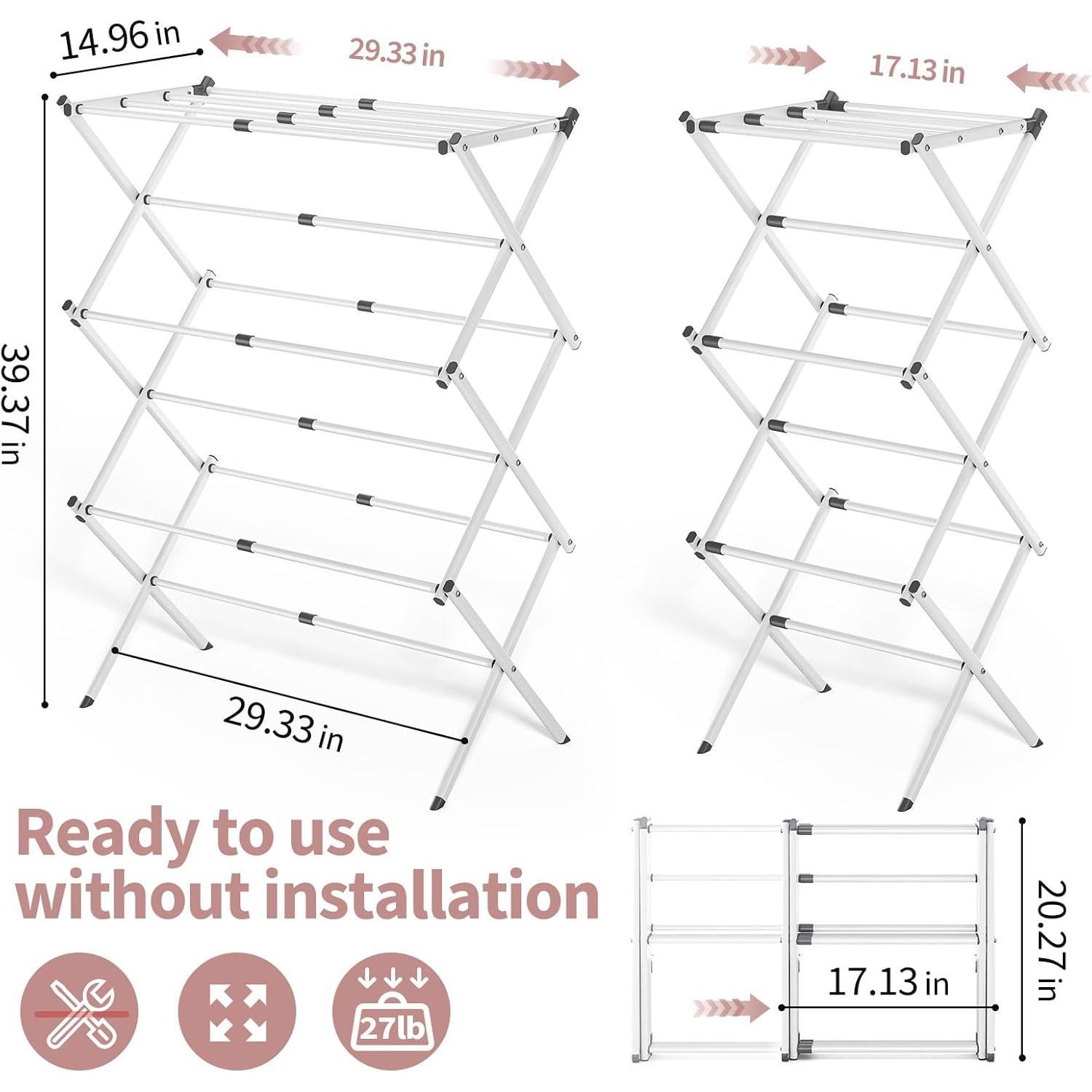 Clothes Drying Rack, 3-Tier Laundry Drying Rack for Clothes, Expandable Metal Clothing Dryer, Collapsible Towel Rack, Air Drying Rack, White Clothes Drying Rack, 3-Tier Laundry Drying Rack for Clothes, Expandable Metal Clothing Dryer, Collapsible Towel Rack, Air Drying Rack, White