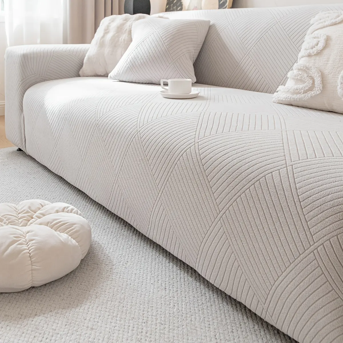1 PC Twill Polar Fleece Elegant Cozy Elastic Sofa Cover Couch Covers For Sofa Living Room Decoration Fashionable Home Decoration Slip-Resistant Wear-Resistant 1 To 4 Seater Sofa Suitable Pet Friendly Machine Washable Couch Cover