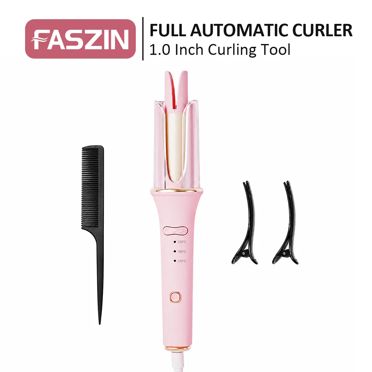 Faszin Automatic Hair Curler, 25mm Rotating Ceramic Wand with Ionic Technology and 3 Adjustable Temp Settings, Women's Curling Iron, Curling Irons, Automatic Curl