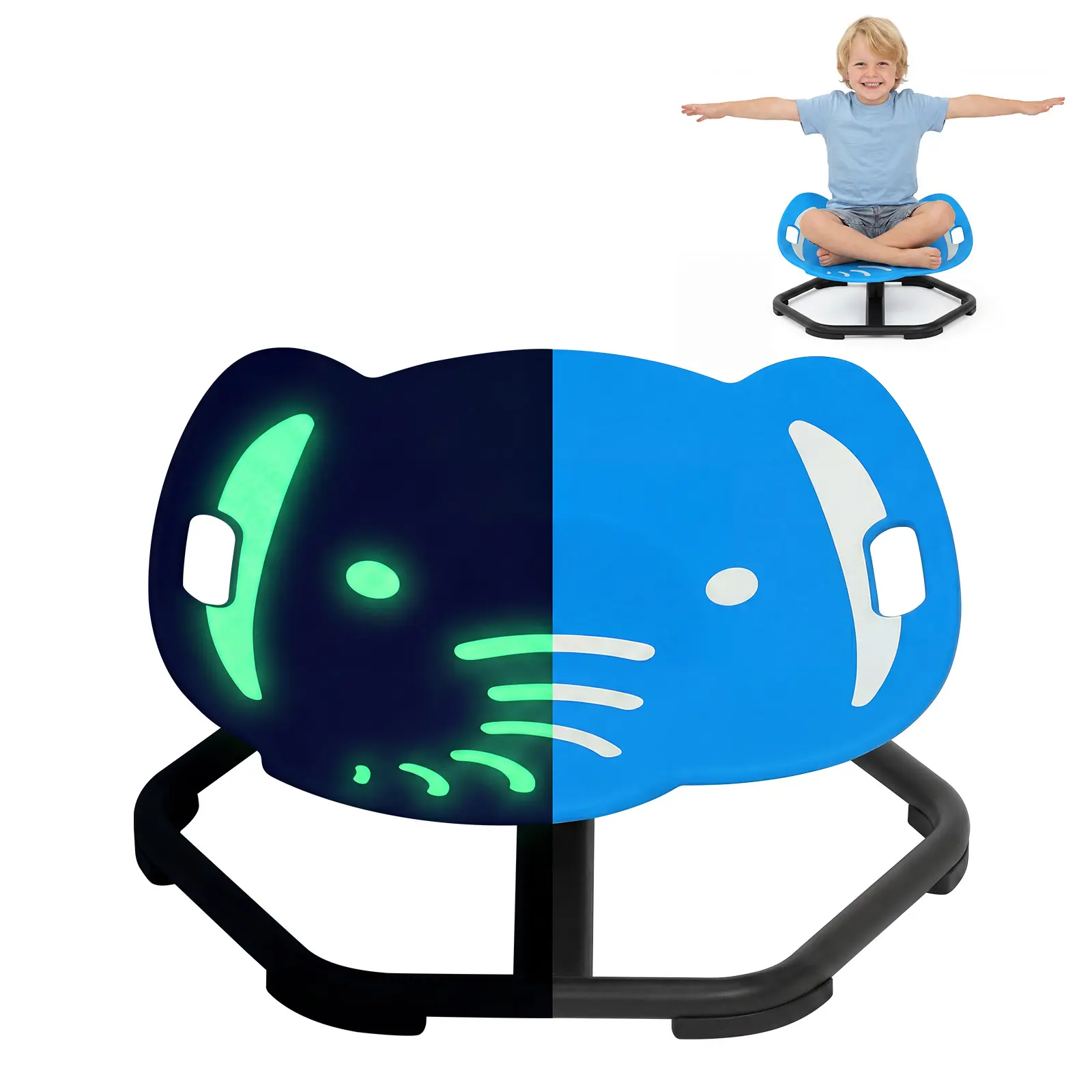 Glow in the Dark Spinning Chair for Kids –Sensory Swivel Chair for Balance Training, 360° Rotating Floor Chair with Sturdy Steel Base, Ages 3+