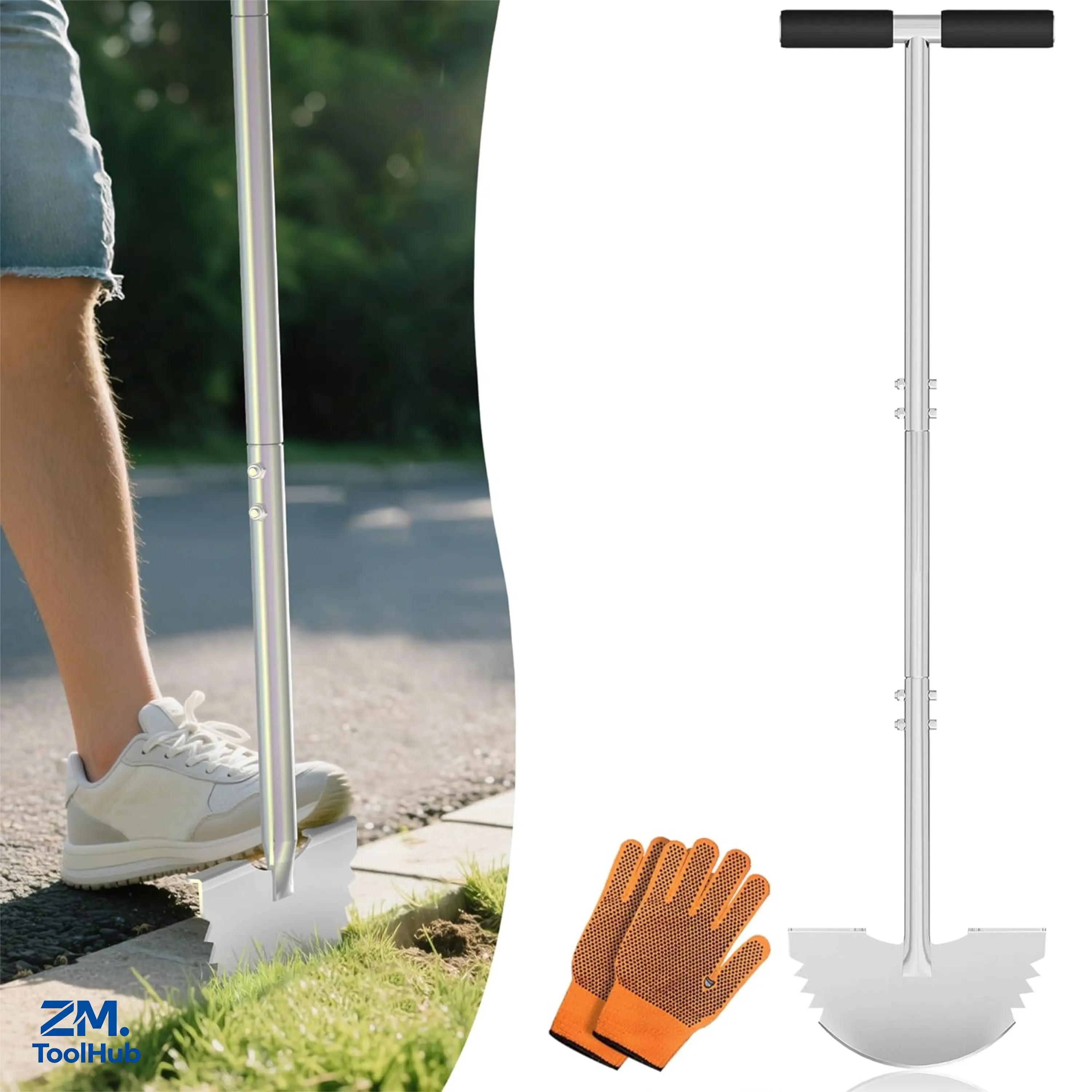 38 in Size, Outdoor Lawn & Garden Landscaping Tools, Serrated Edger Lawn Tool - Half Moon Shovel with Softer T-Handle, Lawn Edger for Yard, Garden, Landscaping, Sidewalk, Cable Burial - Ergonomic Design, Rust-Proof