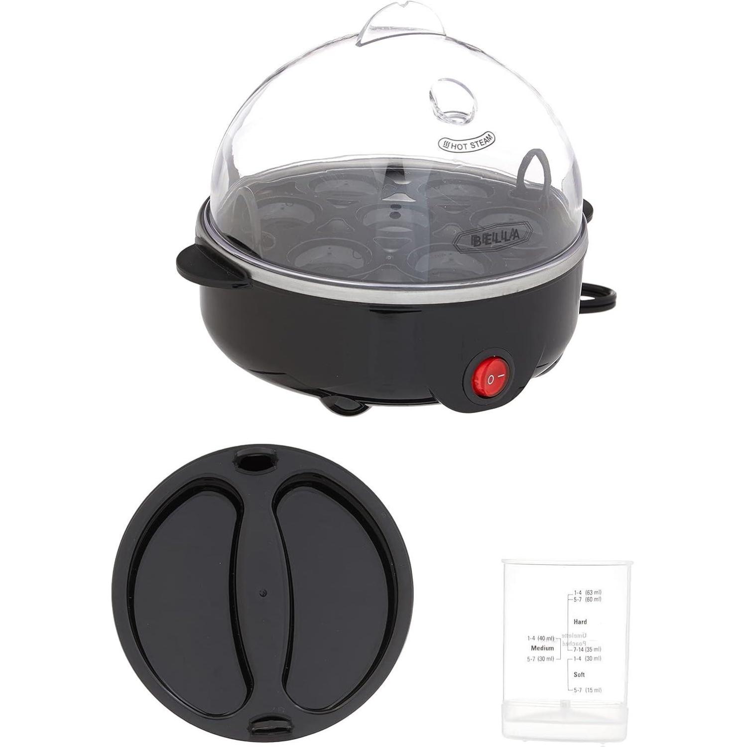 Egg Cooker, Rapid Boiler & Poacher, Meal Prep Essential, Family Sized Meals: Make Up To 7 Large Boiled Eggs, Dishwasher Safe Lid with Cool-Touch Handles, Poaching Tray Included, Black