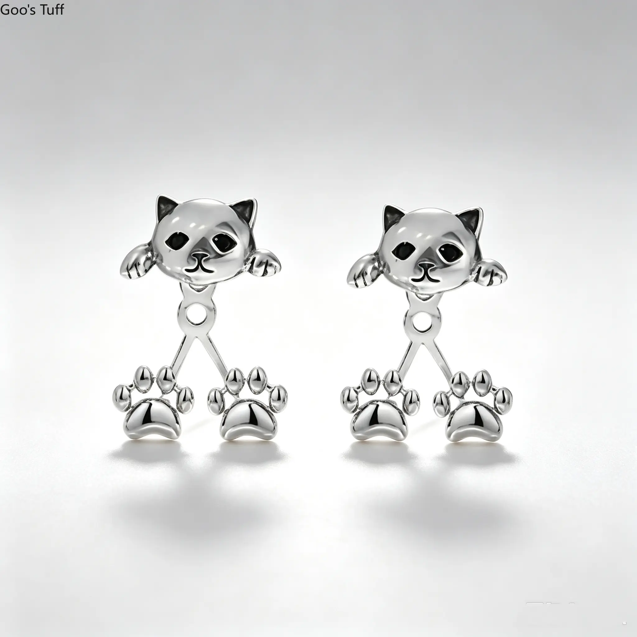 Stud Earrings Trendy Vintage Cat & Cat Paw Back Hanging Earrings Unique Design Premium Women Ear Jewelry Suitable For Casual Outfit Friendship Gift