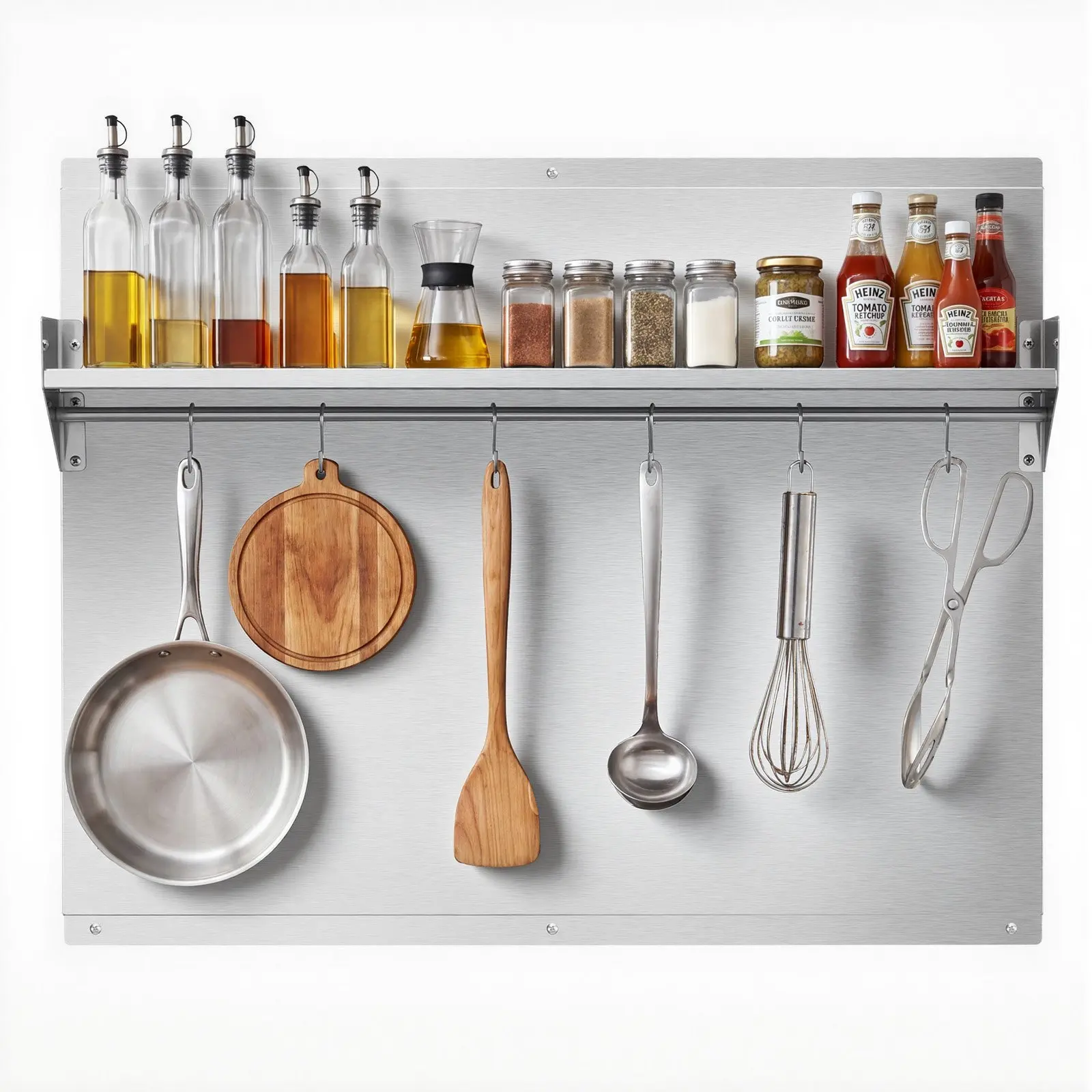 VEVOR 30" x 24" Stainless Steel Backsplash for Stove, Ultra Flat Splatter Guard with Storage Shelf & Hanging Rack, Wall Shield Range Hood Panel, Easy Clean, Pre-Drilled Holes for Easy Installation