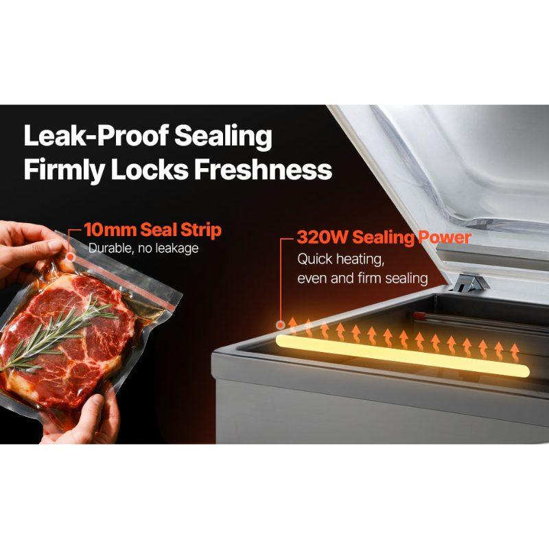 VEVOR Chamber Vacuum Sealer, 320W Sealing Power, Vacuum Packing Machine for Wet Foods, Meats, Marinades and More, Compact Size with 12.6 in Sealing Length, Applied in Home Kitchen and Commercial Use