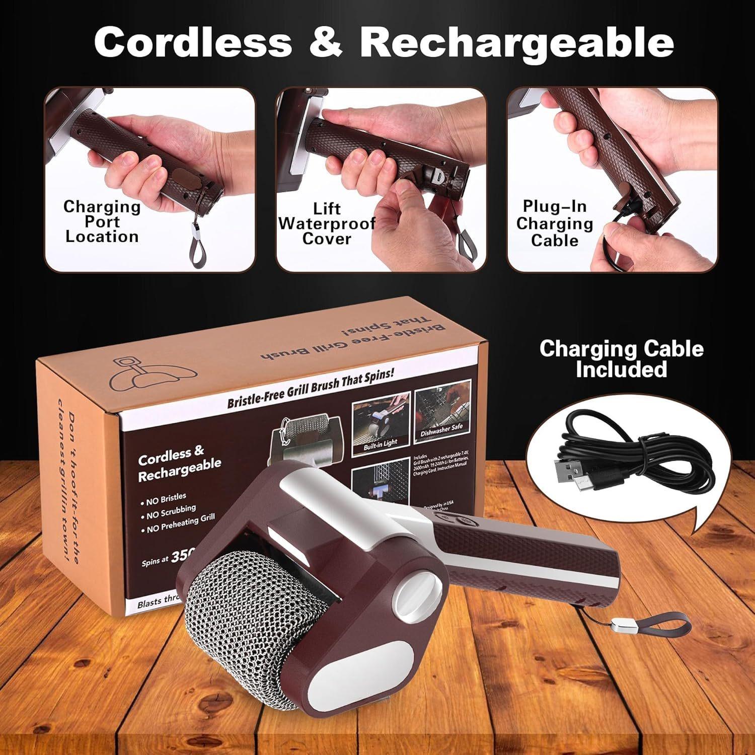 Outdoor Barbecue Grill Special Barbecue Brush with Led Lighting, Electric Cleaning Brush, Stainless Steel Roller, Anti-Scalding, Wholesale Cordless High-Torque Impact Drill