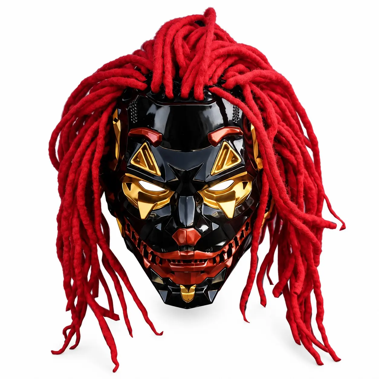 Mechanical Clown Mask with Locs for Costume Styling, Unique Spooky Halloween Accessory, Perfect for Parties and Events