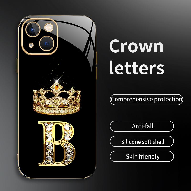 Suitable for [iPhone 13] New high-end crown electroplated gold edge mobile phone case new business simple explosion-proof mobile phone case affordable anti-fall anti-fingerprint-888