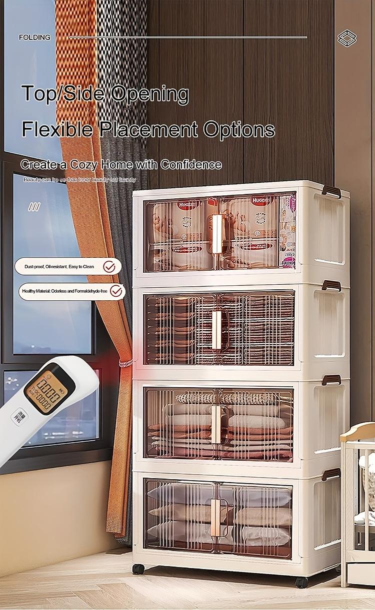 Naviconvex Stackable Plastic Storage Cabinet System - Large Capacity Organizer Bins With Doors & Wheels, Foldable Space-Saving Storage Solution For Home Organization, Easy Assembly For Bedroom, Kitchen, Living Room