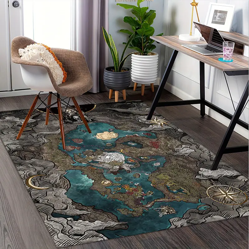 Gameing Expl 33 Fantasy Warriors Adventure Home Office Living Room Decor for Fans, Office Chair Mat for Carpet, Workspace Accessory, Dynamic Pattern, Easy Maintenance, Themed Floor Covering