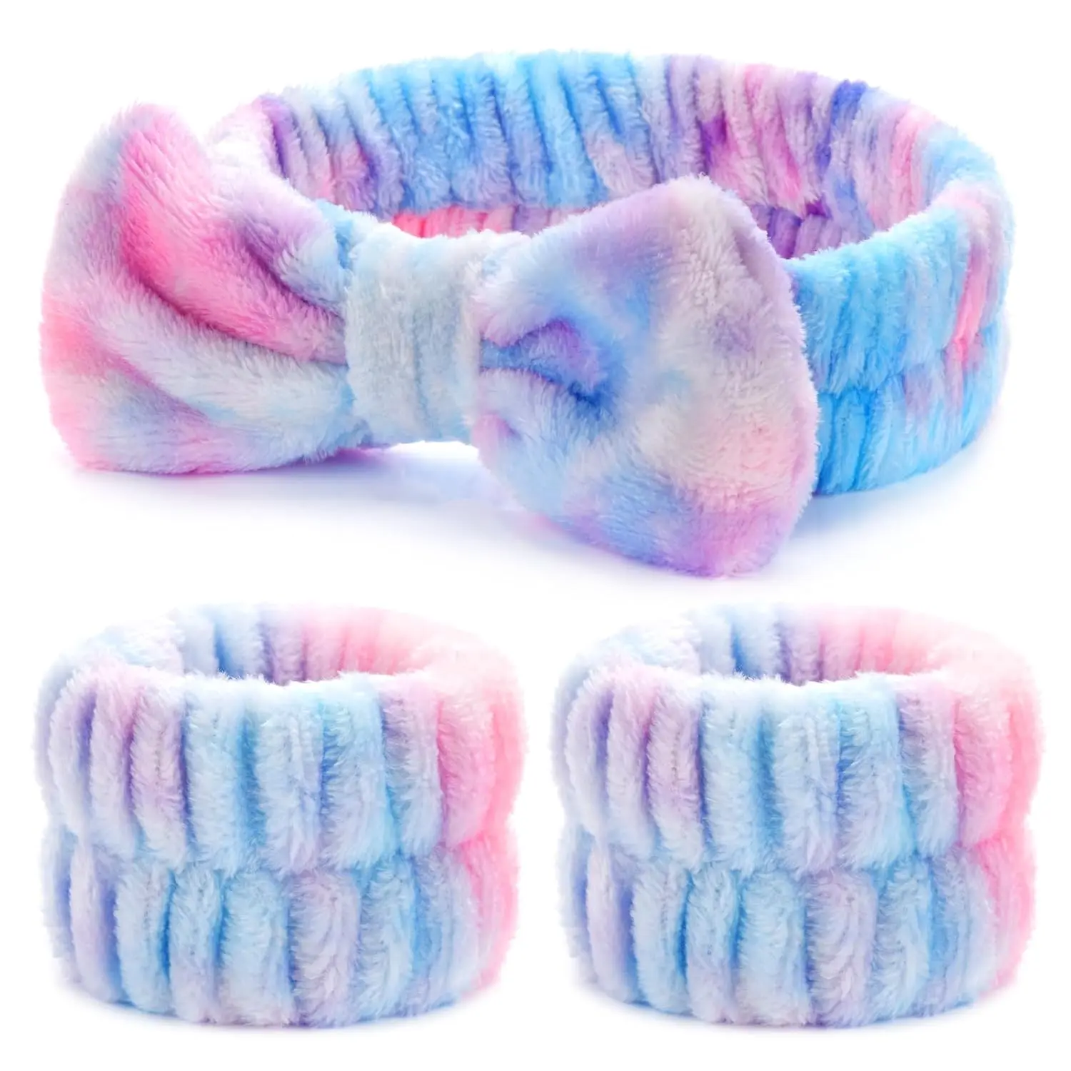 3 count  Headband and Wristbands Set for Women, Soft Microfiber  Wash Headband with Cute Bow, Elastic Absorbent Wrist Towels, Makeup Skincare Accessories for Facial, Shower, Yoga