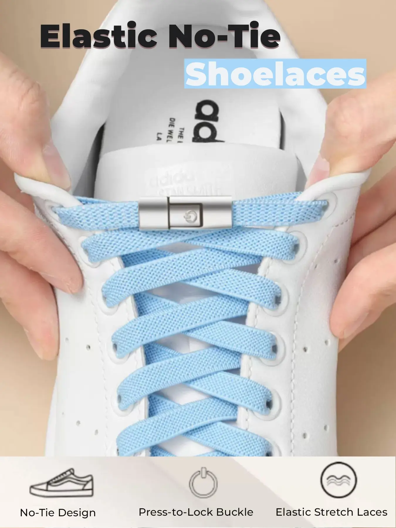 Lazy Tie-Free Elastic Shoelaces, Wide Flat 8mm Shoelaces, Unisex Kids Silver Color Buckle, Comfortable and Durable Shoe Accessories, Shoe Strings
