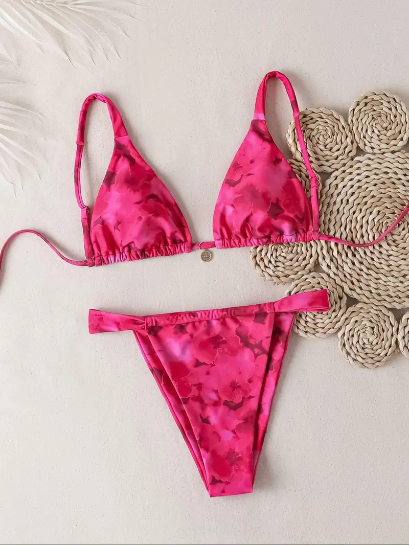 Women's Floral Print Bikini Set, Casual Fashion Chic Summer Swimsuit Set for Beach Holiday Vacation, Ladies Swimwear for All Seasons, Floral Print Swimsuits, Floral Bathing Suits, Bikinis Set