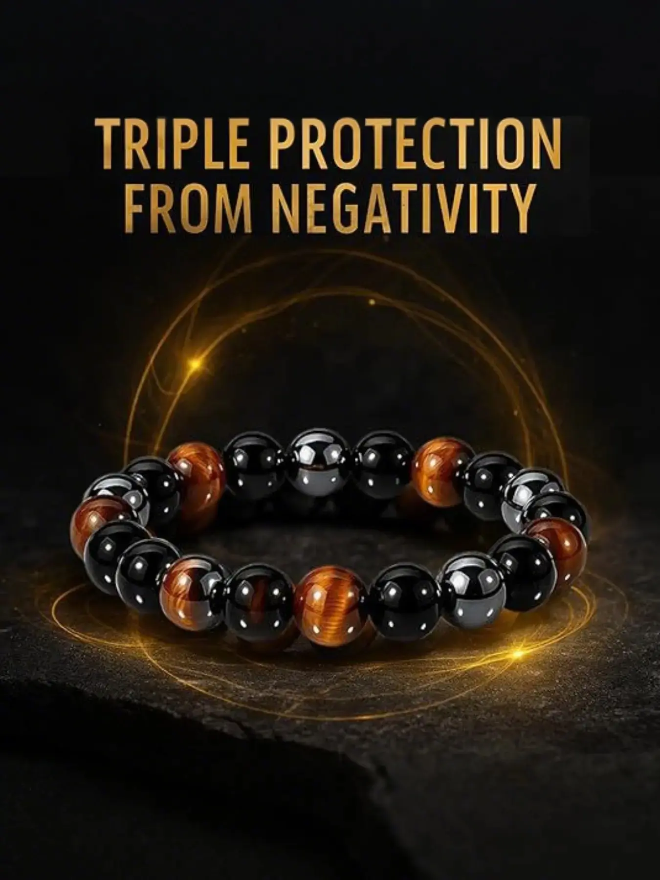 Men's Natural Obsidian Tiger's Eye Crystal Gemstone Bracelet, Crystals and Healing Stones, Energy Healing, Triple Protection, Negative Emotion Shield, Gift for Friends