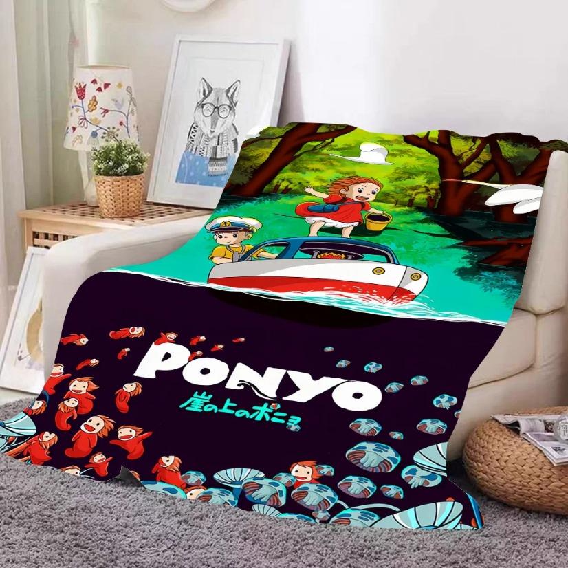Ponyo Ghibli Blanket Ultra Soft Flannel Lightweight Cozy Warm All Season Bedroom Dorm Living Room Couch Sofa Throw Decor Decorative Throw Perfect Birthday Gift Christmas Gift for Anime Fans Kids Adults Viral Trending Magical Ocean Style