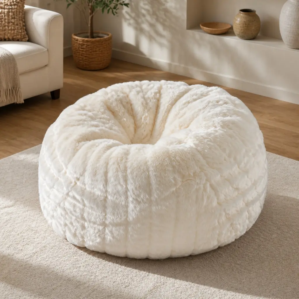 ARCH Modern Faux Fur Bean Bag Chair for Adults, 3 Foot Soft Fluffy Lounge Chair with Removable Cover, White Comfy Floor Sofa for Living Room Bedroom Dorm, 300 lbs Capacity, Easy Clean, White Color Options, faux fur Material, Product Dimensions: