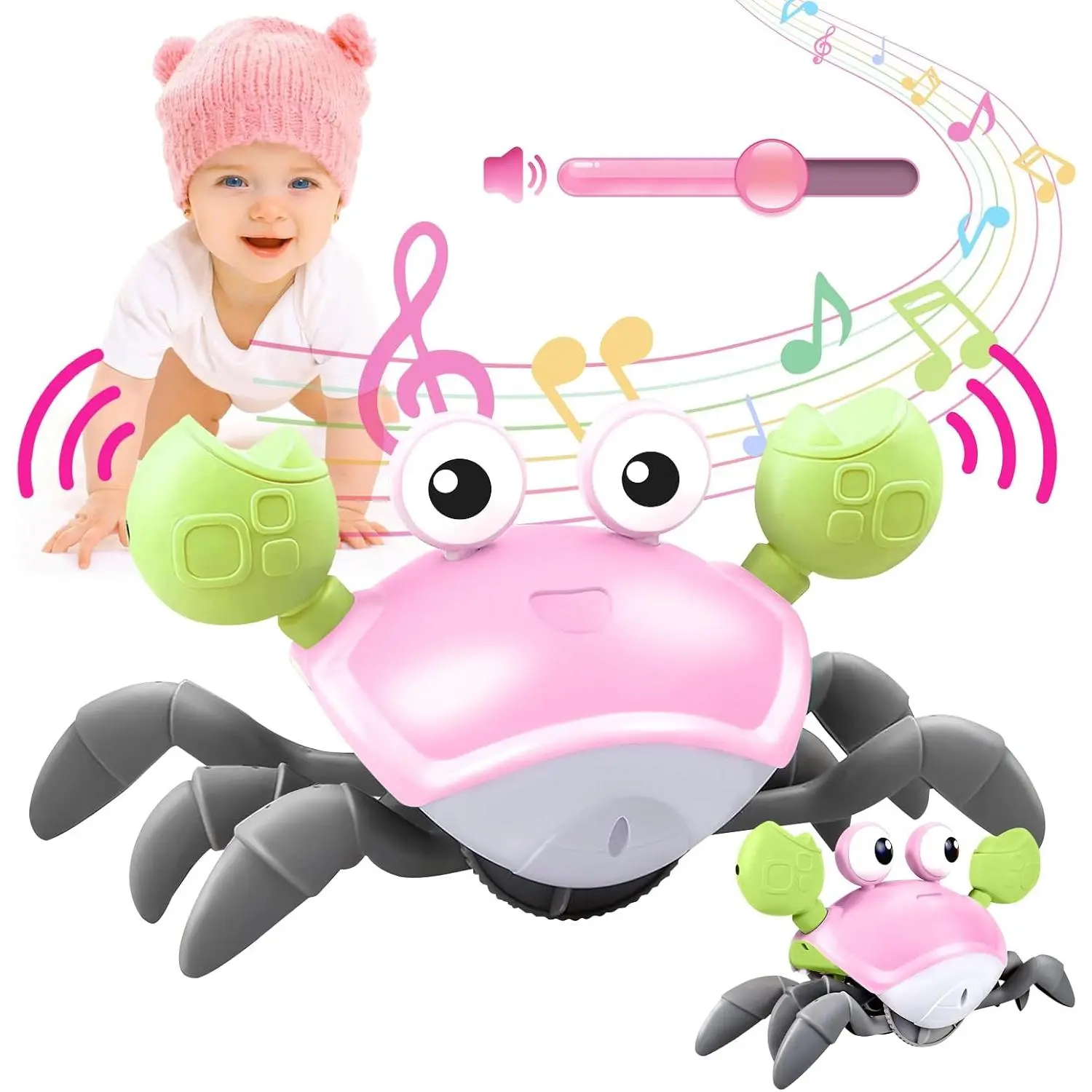 Crawling Crab Baby Toy, Musical Tummy Time Toys with LED Lights, Rechargeable Walking Crab for 0-6 6-12 Months, Infant Toys Dancing Crab Toy, Baby Boy 1st Birthday Gift(Pink)fidget toys