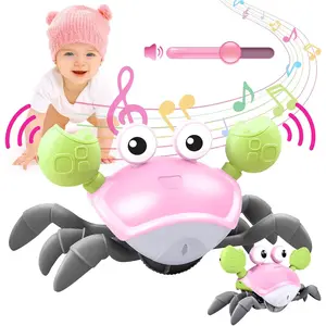 Crawling Crab Baby Toy, Musical Tummy Time Toys with LED Lights, Rechargeable Walking Crab for 0-6 6-12 Months, Infant Toys Dancing Crab Toy, Baby Boy 1st Birthday Gift(Pink)fidget toys