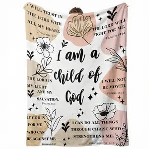 60x50 Inch Neutral Blush Boho Abstract Ginkgo Floral I Am A Child Of God Inspirational Multi Scripture Bible Verse Flannel Throw Blanket, Anti Pilling Wrinkle & Shrink Resistant No Shed Hypoallergenic Anti-Asthma Velvet Fuzzy Plush Blanket, Lightweight Du