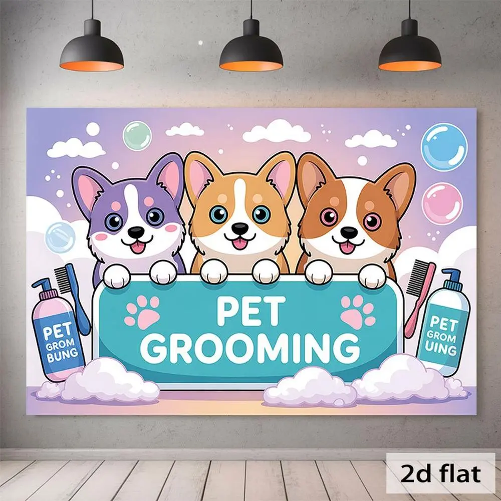 1pc 2D Flat Polyester Corgi Dog Banner - Cute Pet Grooming Sign, Wedding Gift for Pet Lovers, Indoor/Outdoor Textile Decor, Glam Look