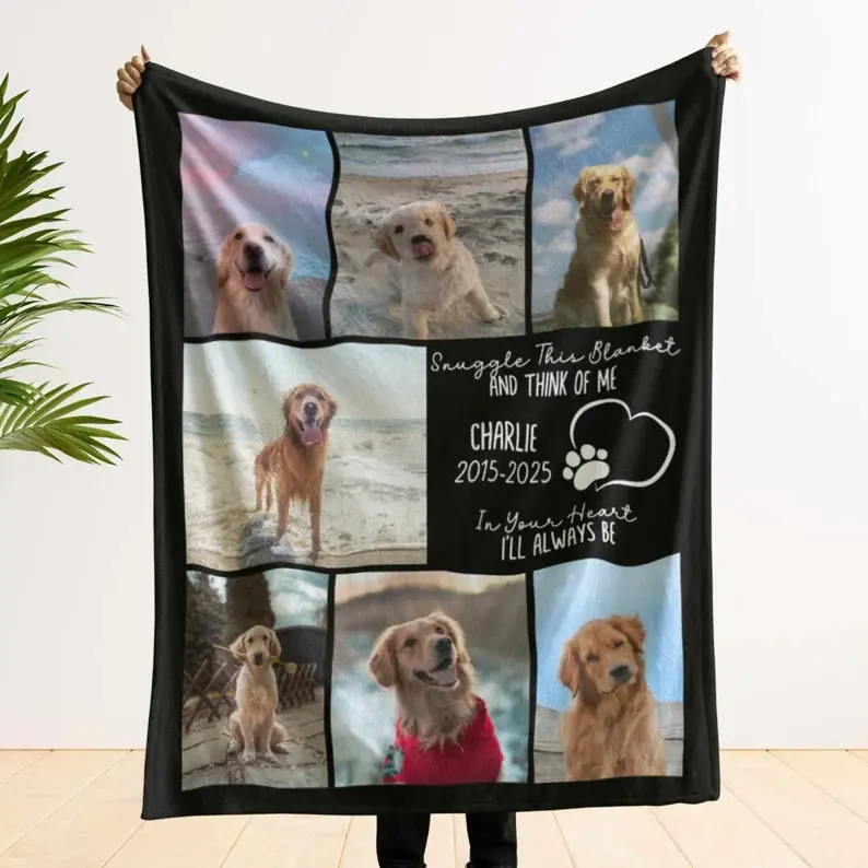 Personalized Dog Memorial Photo Blanket Gift, Pet Loss Keepsake Remembrance Gift For Dog Mom Dad Bereavement Gift, Dog Loss Pet Memory Gifts