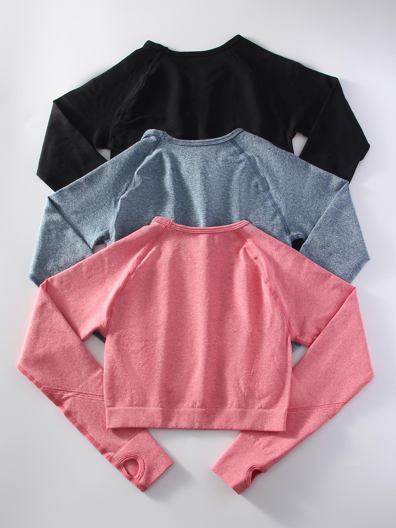 Women's Solid Raglan Sleeve Crop Sports Tee, Sporty Breathable Comfortable Round Neck Long Sleeve T-shirt for Yoga Gym Workout, Ladies Sportswear for Spring & Fall, Athletic Yoga Tops