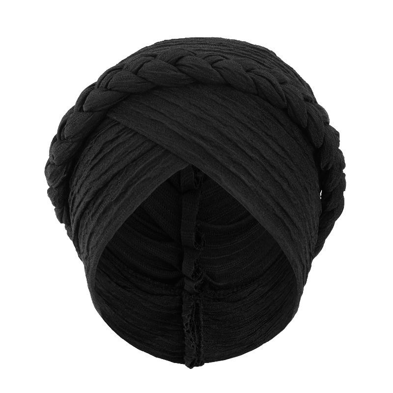 Fashion Braid Turban Hat, Solid Indian Style Pleated Bonnet for Women