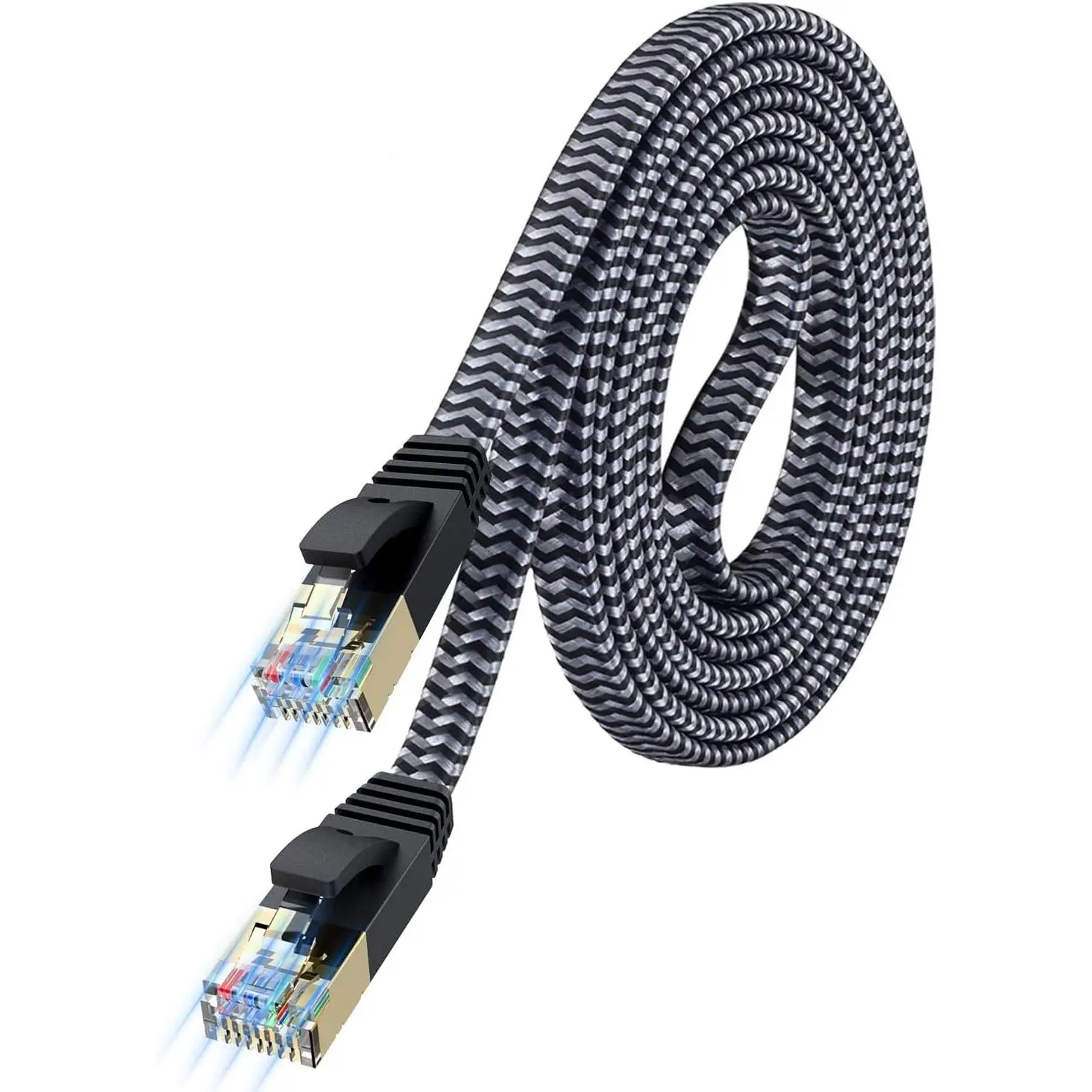 Short Cat 7 Ethernet Cable 1.5ft – 10Gbps High-Speed, Premium Braided Flat Design for Gaming, Streaming, Home and Office