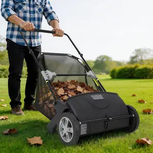 21-in Heavy Duty Steel Push Lawn Sweeper for Backyard, 3.5 Cu.Ft Mesh Hopper Bag, Durable Leaf & Grass Collector with Stand-Up Storage, 30-Day Money-Back Guarantee