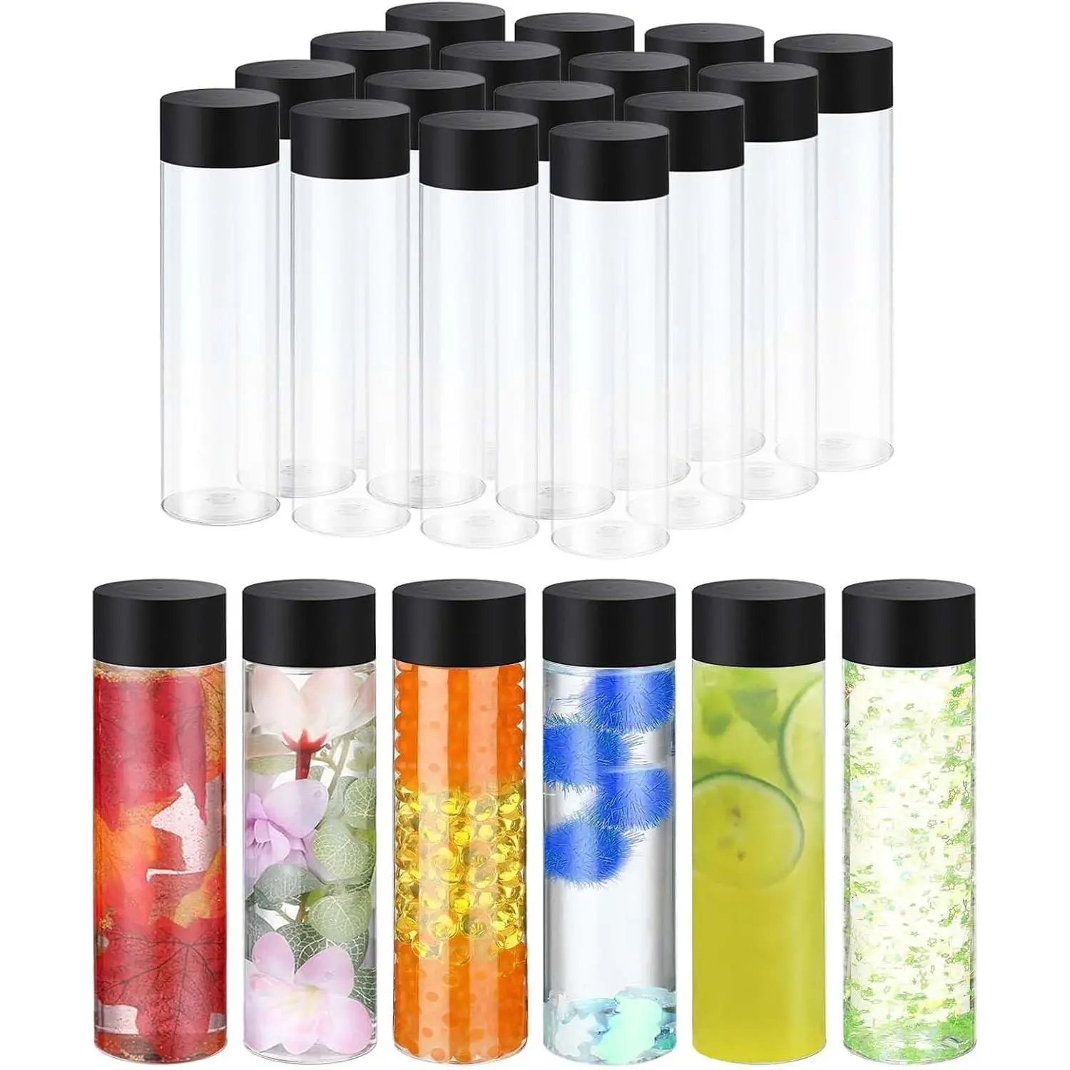 16 Pack Empty Plastic Sensory Bottles with ,Plastic Bottles 13.5 oz | Bulk Empty , Juice Water Bottles, DIY Crafts, Classroom , Party Decoration