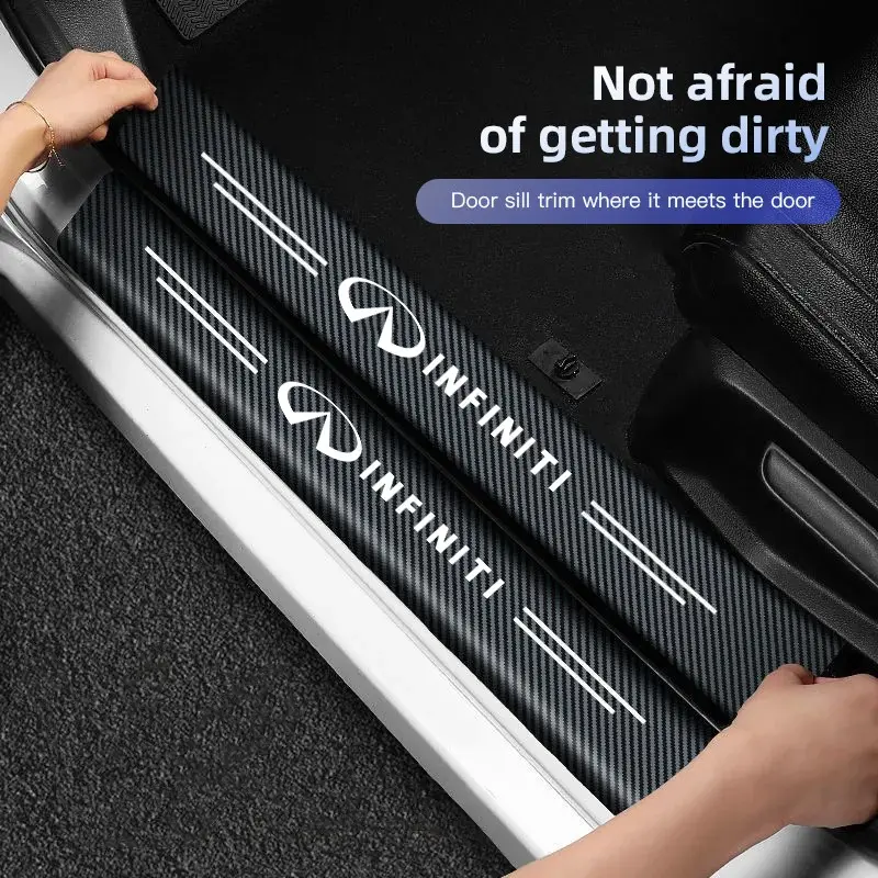 4Pcs Car Carbon Fiber Door Sill Sticker Anti-Scuff Plate Anti-Scratch Protective Car Decals For Infiniti QX80 QX60 QX50 QX65 QX55 Q60 Q70L QX30 Q50 QX70 Q30 Q70 EX FX JX Car Stickers
