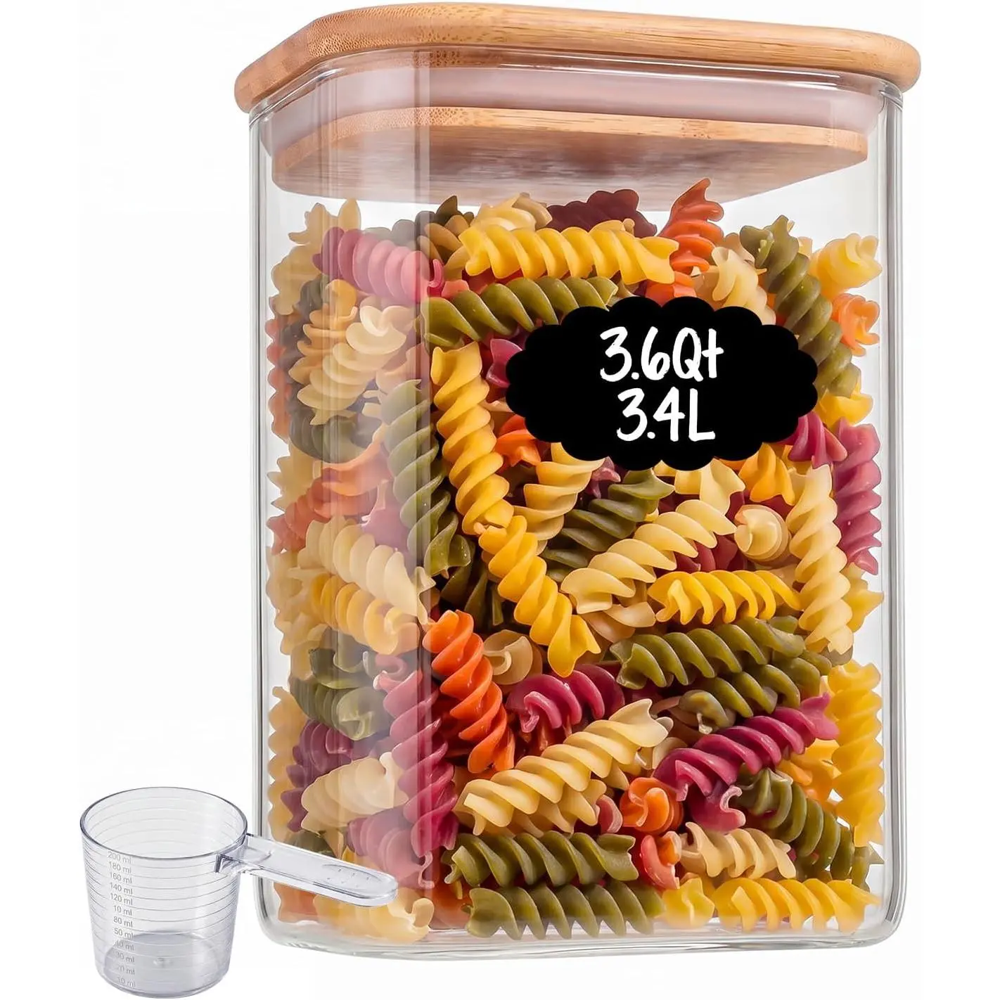 3.4Qt Large Glass Flour Cereal Storage Container with  Lid | Wide Mouth Design, With Measuring Cup, Minimalist Kitchen Organizer,Scandinavian Style Storage,Nordic Style Storage