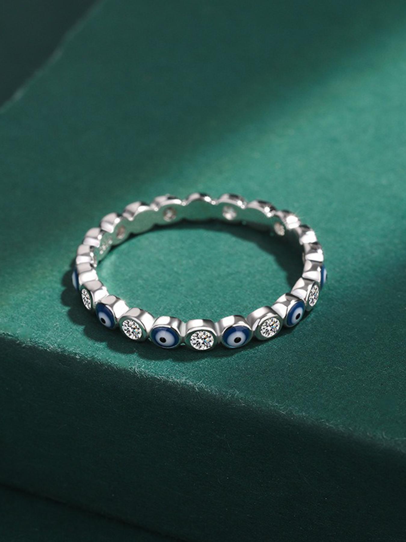 925 Sterling Silver Fashion Eye & Star & Moon Design Ring, Artificial Zircon Decor Ring, Fashion Jewelry Accessories for Women, Birthday Gift, Spellbound Ring