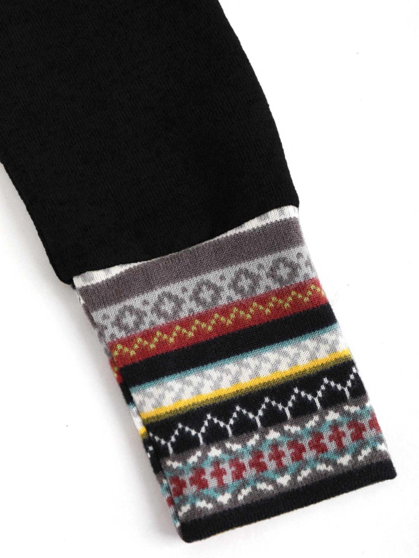 Women's Ethnic Pattern Patchwork Button Decor Hooded Dress, Casual Long Sleeve Bodycon Dress for Daily Outdoor Wear, Women Knitwear for Fall, Womenswear Clothes