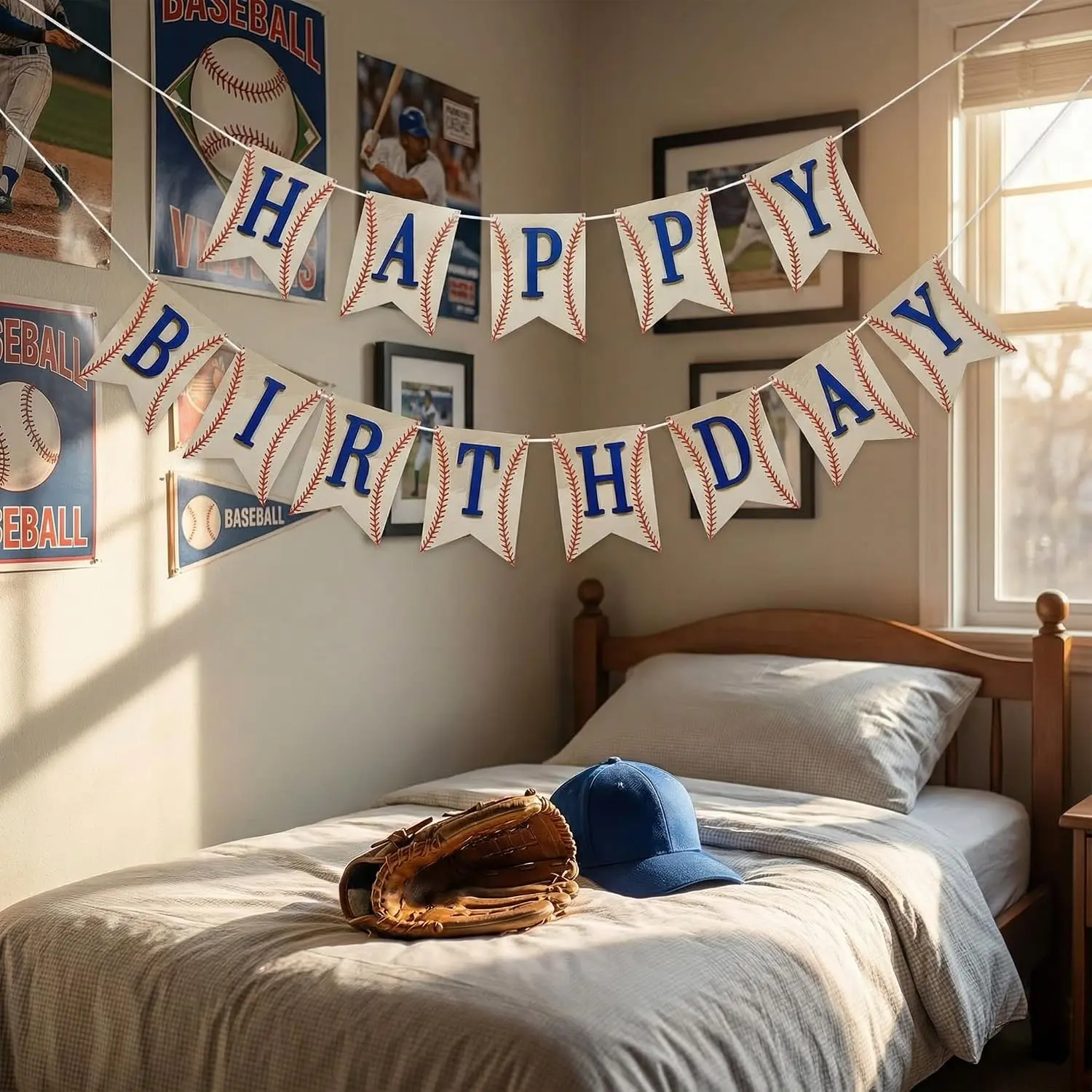 Baseball Happy Birthday Banner, Baseball Themed Birthday Party Decorations with  Kit,  Birthday Sign for Boys  Men,  Day Tailgate Baseball Team Party Supplies