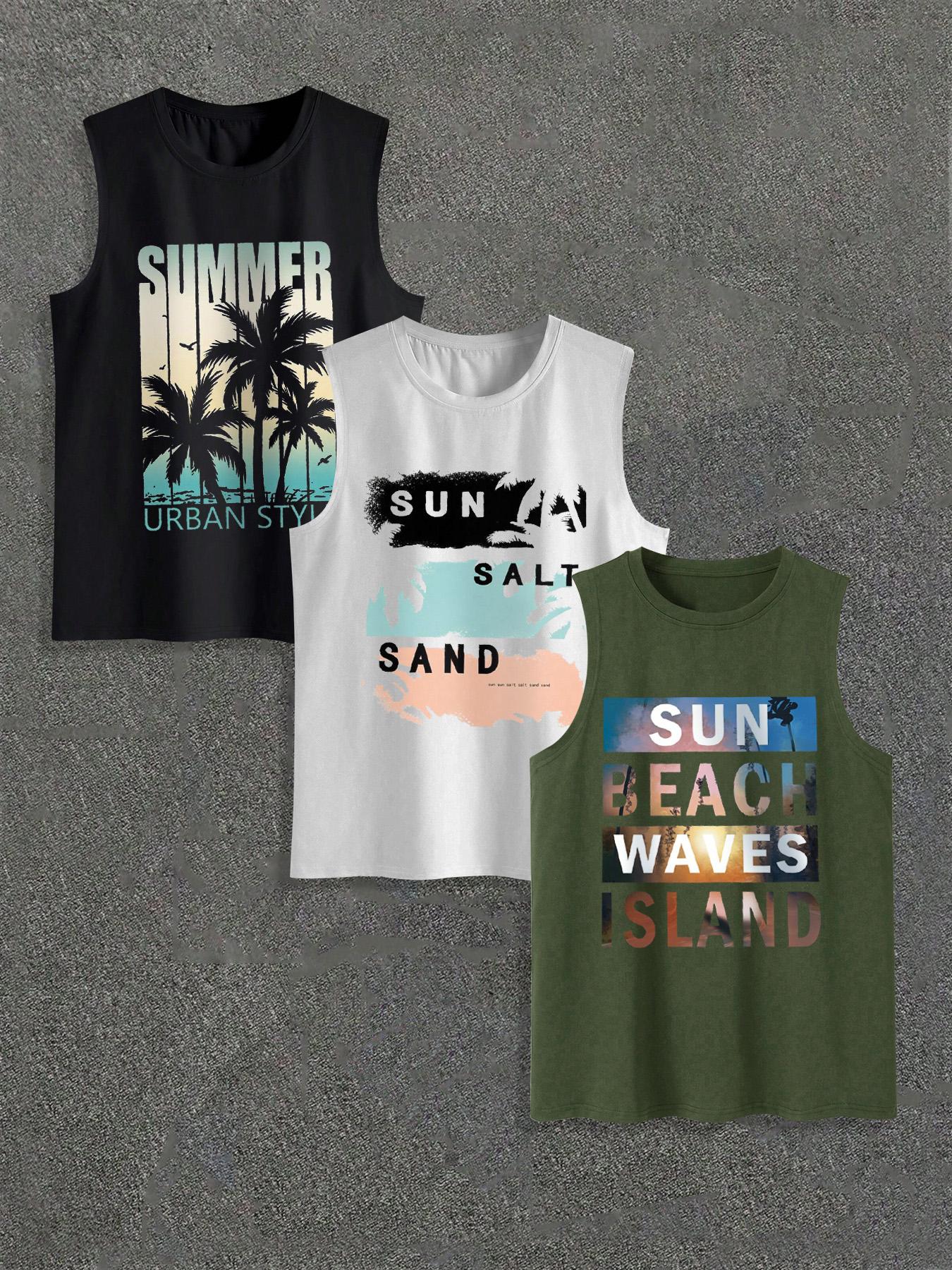 Men's Summer Beach Vacation Style Tank Top, Regular Fit Casual Comfy Sleeveless Top for Summer, Men's Clothes for Outdoor Beach Vacation, Menswear, Tropical