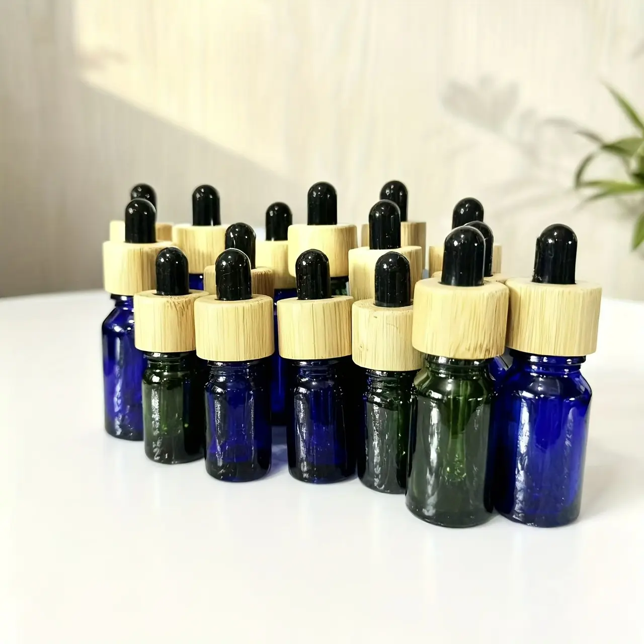 5pcs 5ML-20ML Blue Transparent Glass Dropper Essential Oil Bottles, Reusable Perfume Oil Containers, Ideal for Travel and Work, Storage Bottles