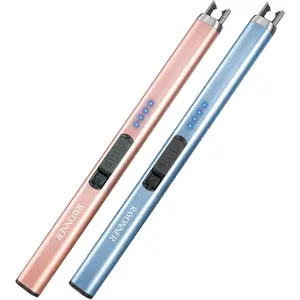 Electric Candle Lighter Windproof Plasma Arc Lighter for Deep Jars BBQ Camping Flameless Fire Starter Christmas Stocking Stuffers Gift (2 Pack - Blue&Rose Gold)