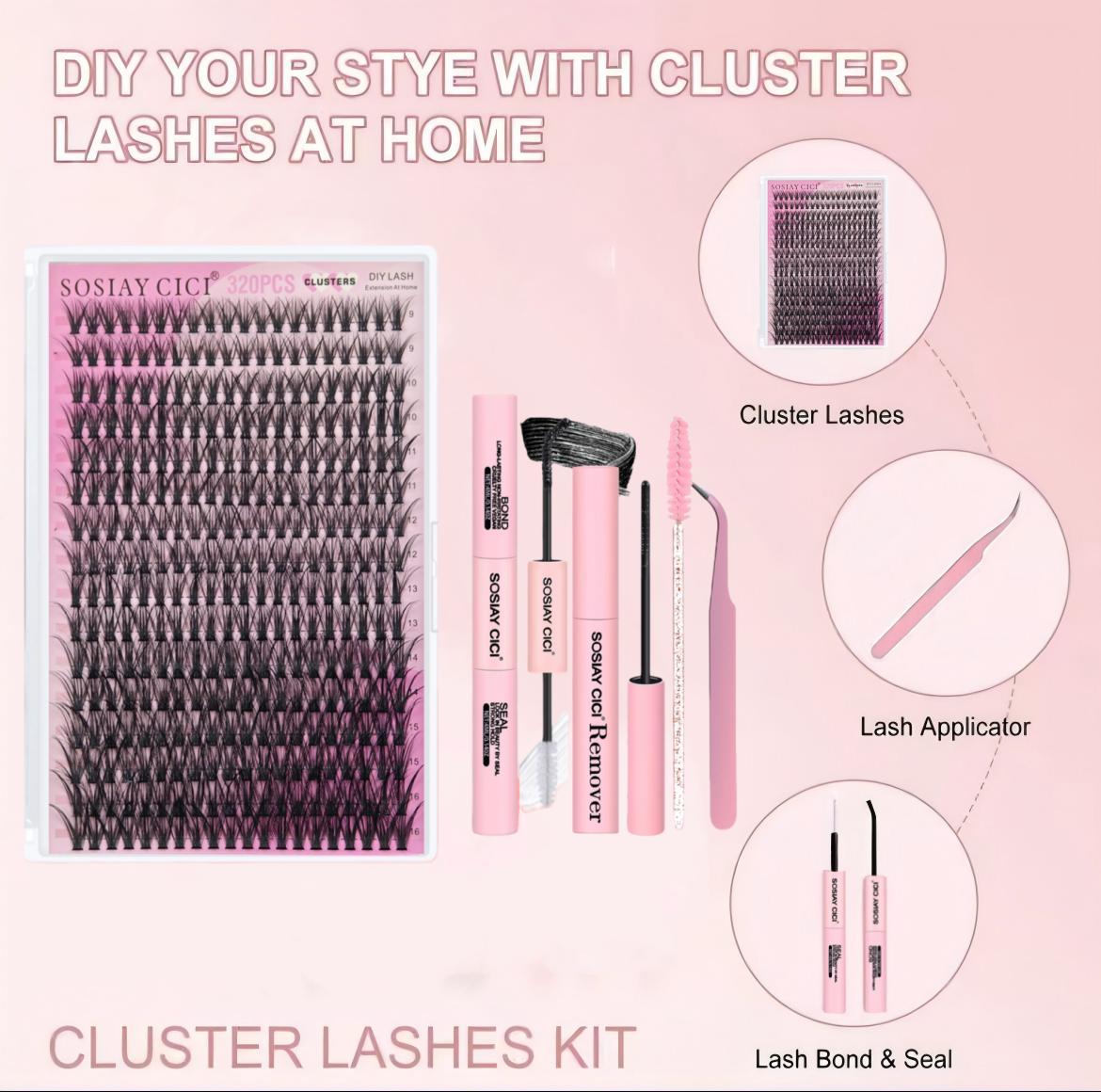 Black Friday Lash Kit, SOSIAY CICI 320PCS 40D Lash Clusters, DIY Lash Extension Set with Full Tools for Christmas