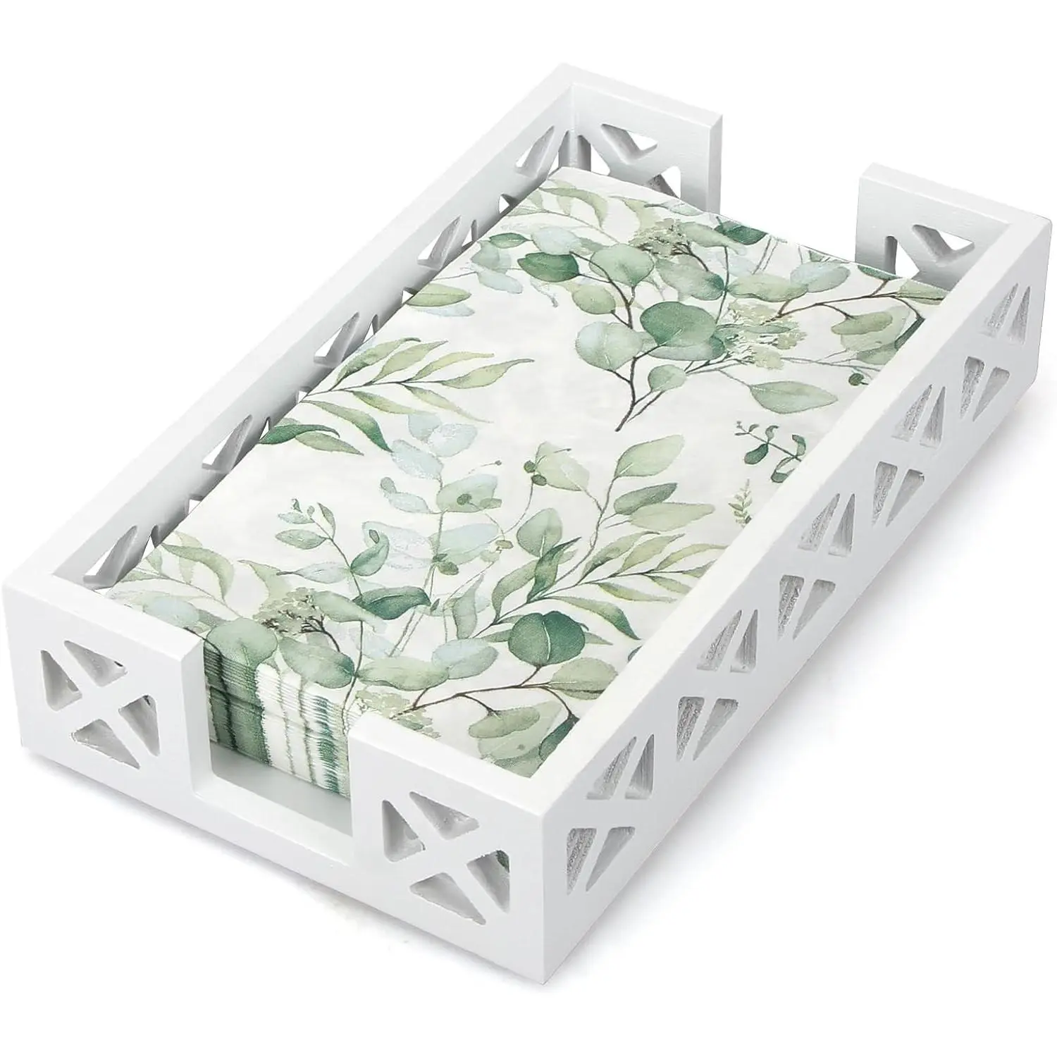 White Wooden Guest Towel Holder for Bathroom and Table - Napkin Holder, Paper Hand Towel Tray, Countertop Basket for Dinner Napkins and Disposable Hand TowelsGift