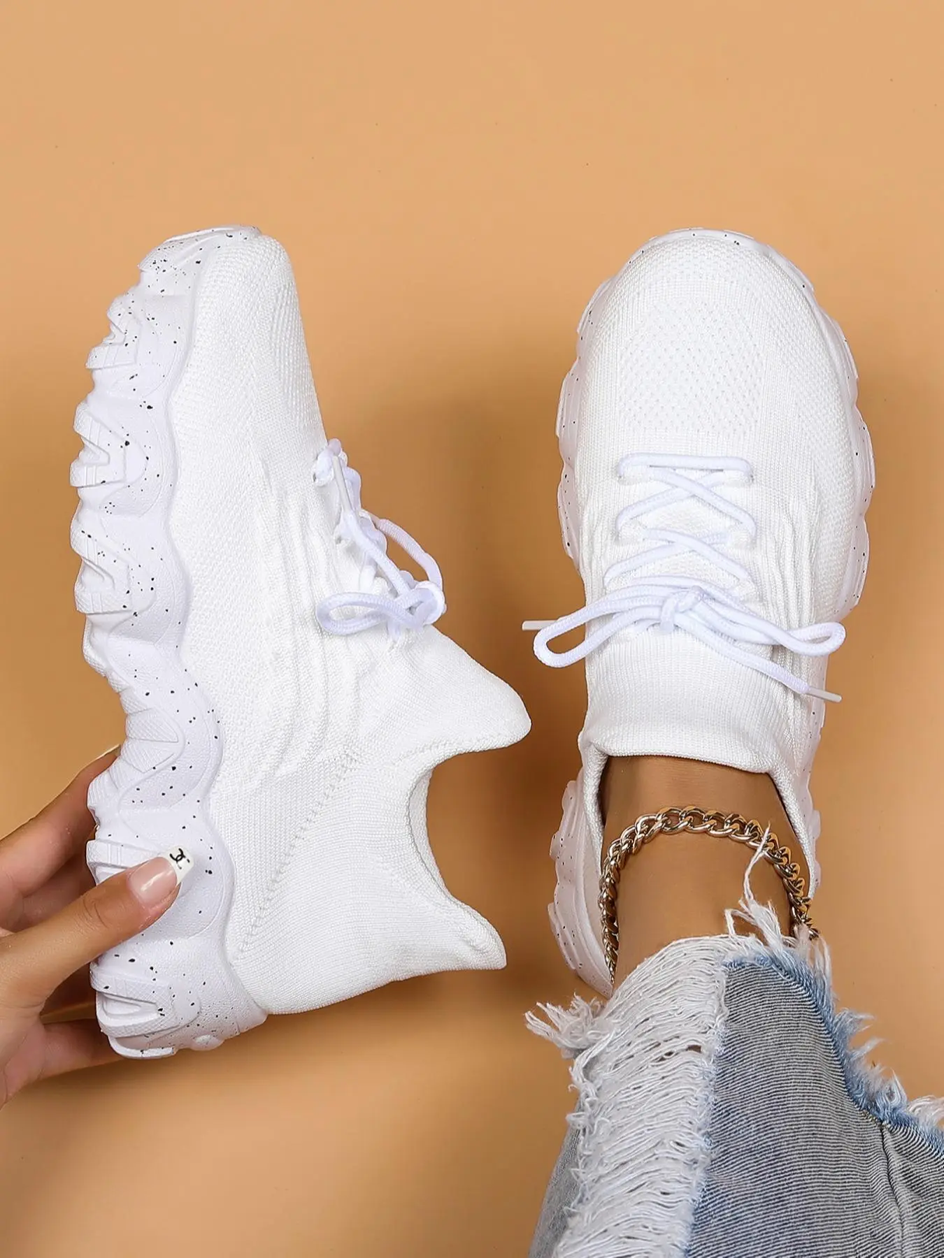 Lace-up Low Top Sneakers, Casual Women's Workout Sneakers, Comfortable Ankle Socks Shoes, Summer Outfits 2024 Knit Sports Shoes, Gifts for Girlfriend