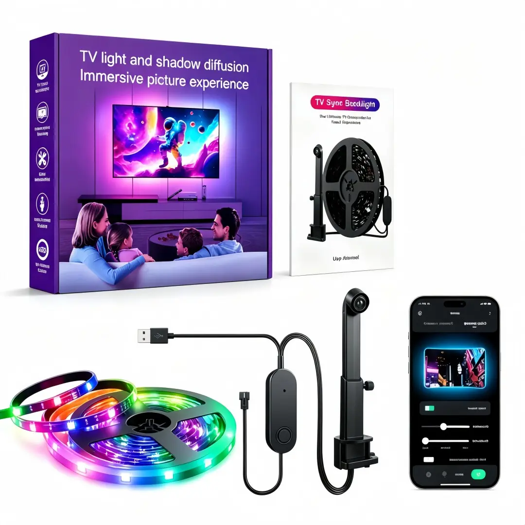 TV LED Backlight with Sensor, 19.6ft Cuttable Rgbic Strip, Smart APP Control, Sync Colors, USB Lamp for 75-85 Inch Screens, PC Monitors, Laptops, Led Strip Lights