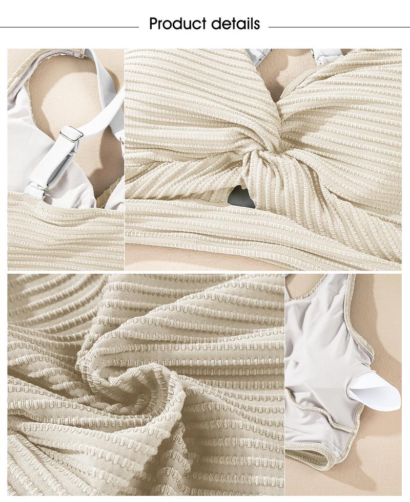 2 Piece Bikini Set Women's Textured Bikini Sets Twist Front Top Swimsuits High Waisted Bathing Suits Swimming Clothing Beach Water Sports,Swimsuits Slimming Bikini Swimwear