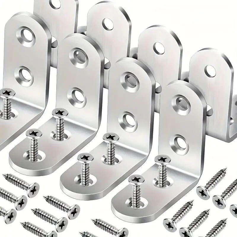 10pcs L-Type Corner Brackets with Screws, Thickened Stainless Steel 90-Degree Right Angle Sturdy Heavy Duty Support Bracket, Furniture Shelf Holder, Load-Bearing Connector